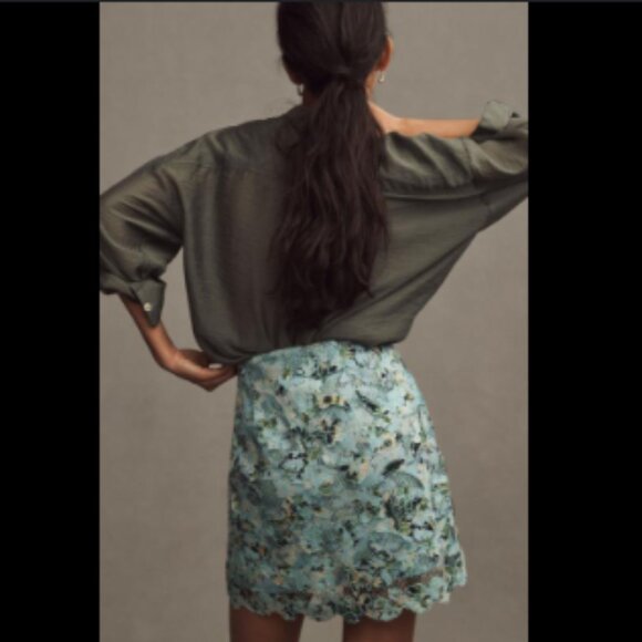 Brand New By Anthropologie Printed Embroidered Lace Mini Skirt - Picture 4 of 10